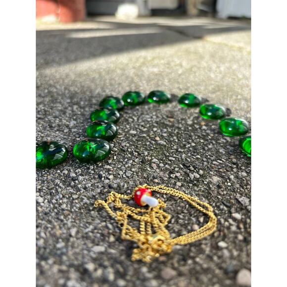 Whimsy Necklace:  Gold Plated Mini Mushroom, Blue Sneaker, Black Kitty.  Unique! - Picture 6 of 16